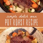 A simple pot roast in a dutch oven, and a serving of pot roast in a bowl.