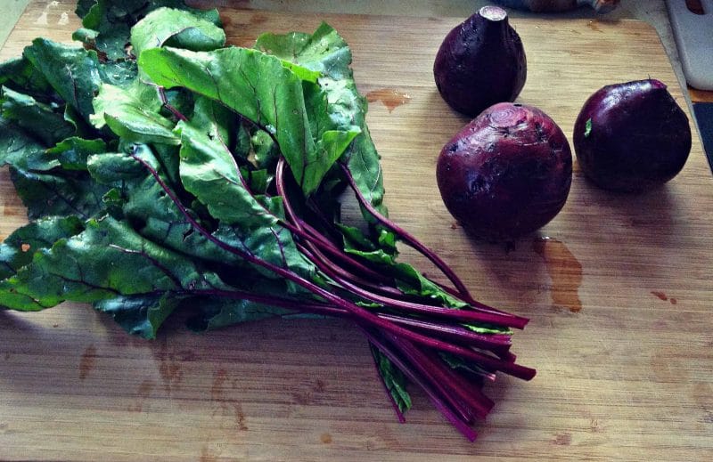 cut beet greens off of the roots