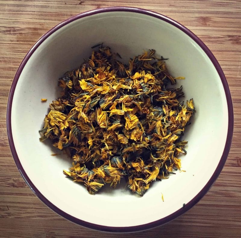 dandelion petals in a bowl for mead