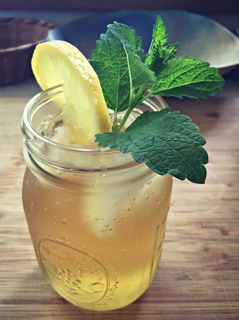 lemon balm iced tea in a mason jar