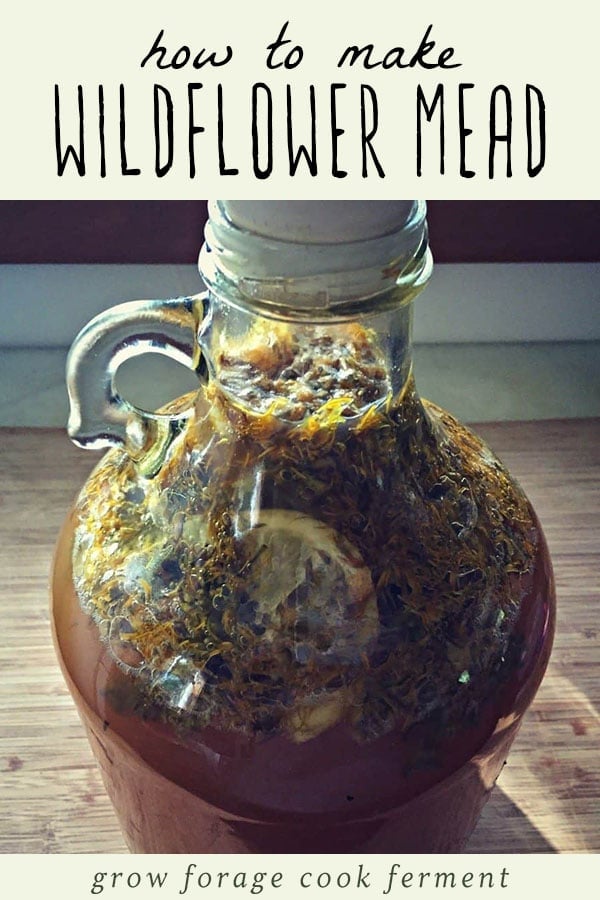 A jug of homebrewed wildflower mead.