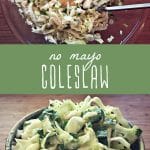 No mayo coleslaw ingredients in a glass bowl, and a small dish of homemade coleslaw.