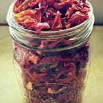 Jar of dehydrated red peppers.