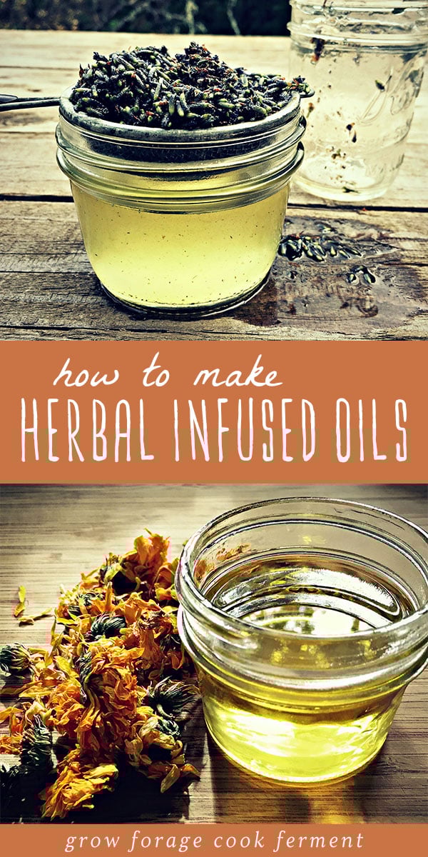 Fall is a great time of year to start thinking about making herbal oils as you hopefully have some dried herbs that you've collected throughout the summer. Making an infused herbal oil is the first step in making numerous all natural body care recipes like herbal salves, body butters and creams. Making an infused oil is easier than you might think, and the perfect first project for a beginner herbalist. #herbalism #herbalmedicine #infusedoil #naturalremedies #herbs