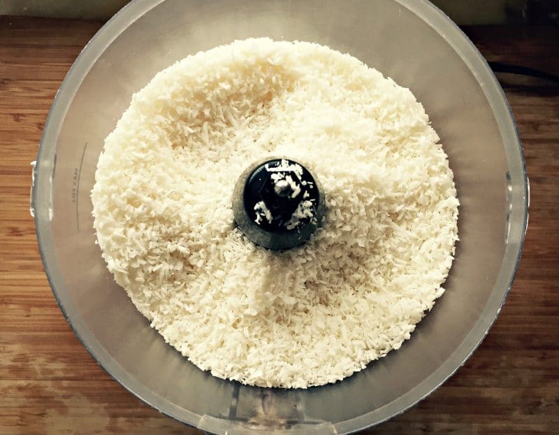 shredded coconut in a food processor