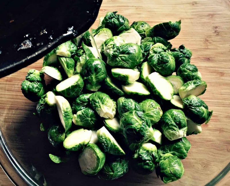drizzling bacon fat on brussels sprouts