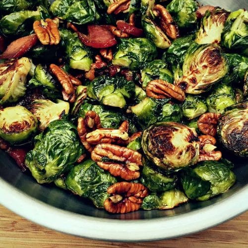Roasted Brussels Sprouts With Bacon And Maple Pecans