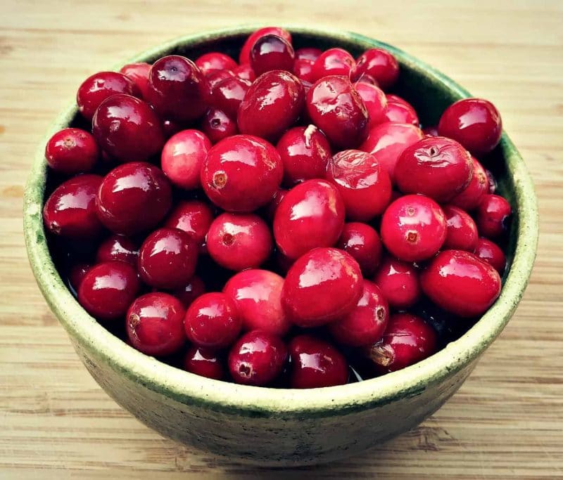 fermented cranberries in a serving bowl