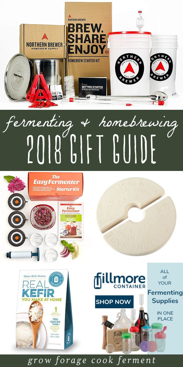 This gift guide for fermenters and homebrewers will give you all kinds of ideas for the holiday season. Find ideas for fermenting kits and jars, kefir and kombucha starters, brewing supplies, books and more. You'll find the perfect holiday gift for the fermenter or home brewer in your life. #giftguide #fermenting #homebrew