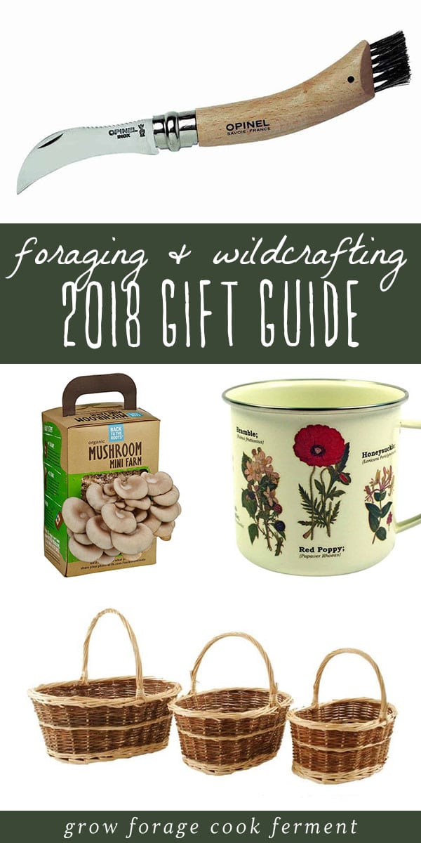 This gift guide has everything you need to find the perfect gift for your foraging or wildcrafting friend or family members! Find ideas for small tools (great stocking stuffers!), mushrooms kits, unique mugs, books and more. You'll find the perfect holiday gift for the forager or wildcrafting enthusiast in your life. #giftguide #foraging #wildcrafting