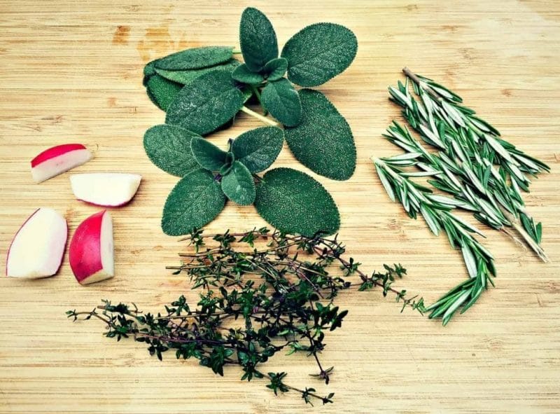 herbs for kvass on a cutting board