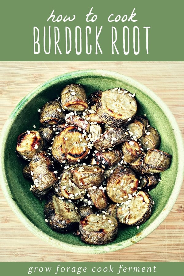 Roasted burdock root in a serving bowl.