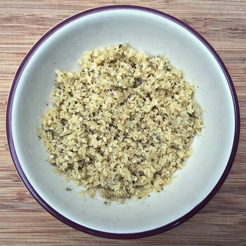 breadcrumb stuffing mixture in a bowl