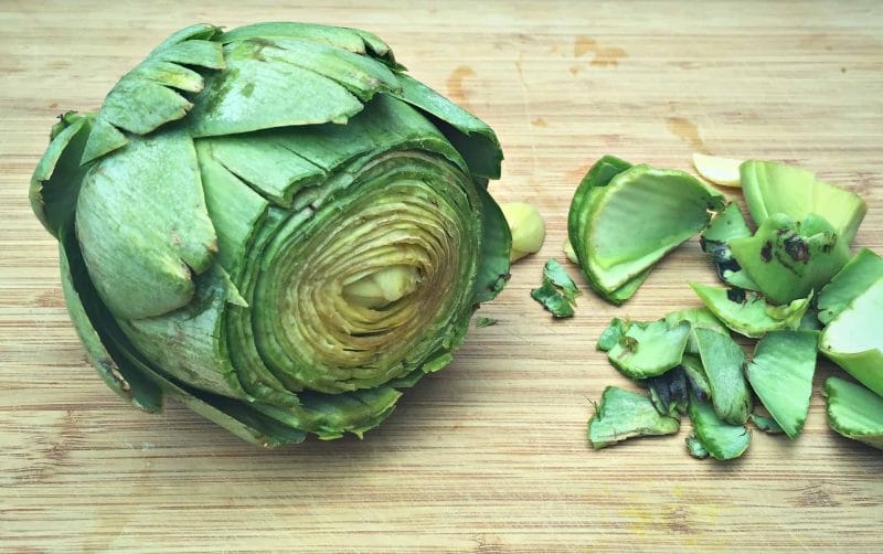 an artichoke with the top cut off