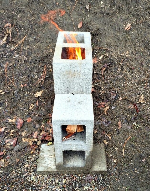 cinder block rocket stove fire