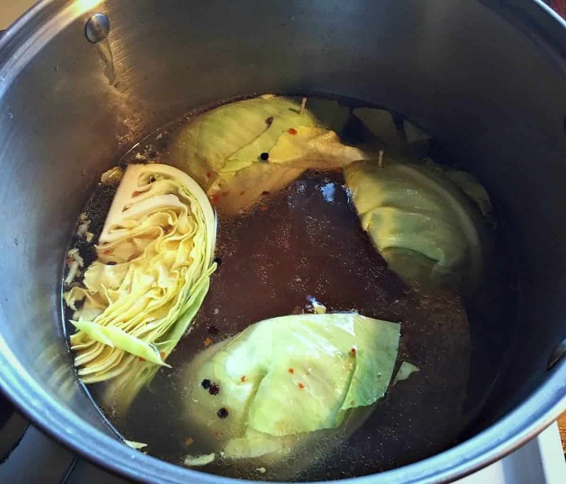 corned beef and cabbage in a pot