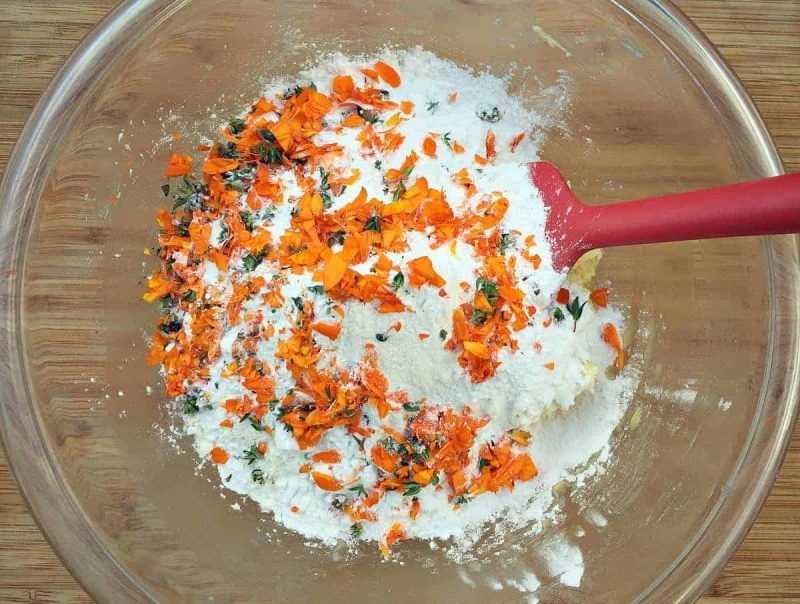 calendula and flour in a bowl