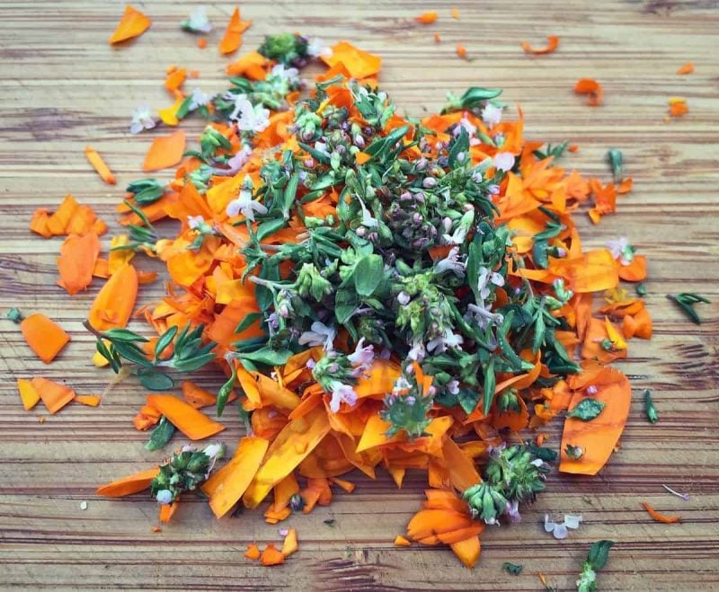 chopped calendula and thyme