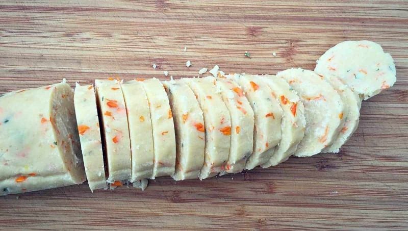 unbaked slices of calendula shortbread cookies