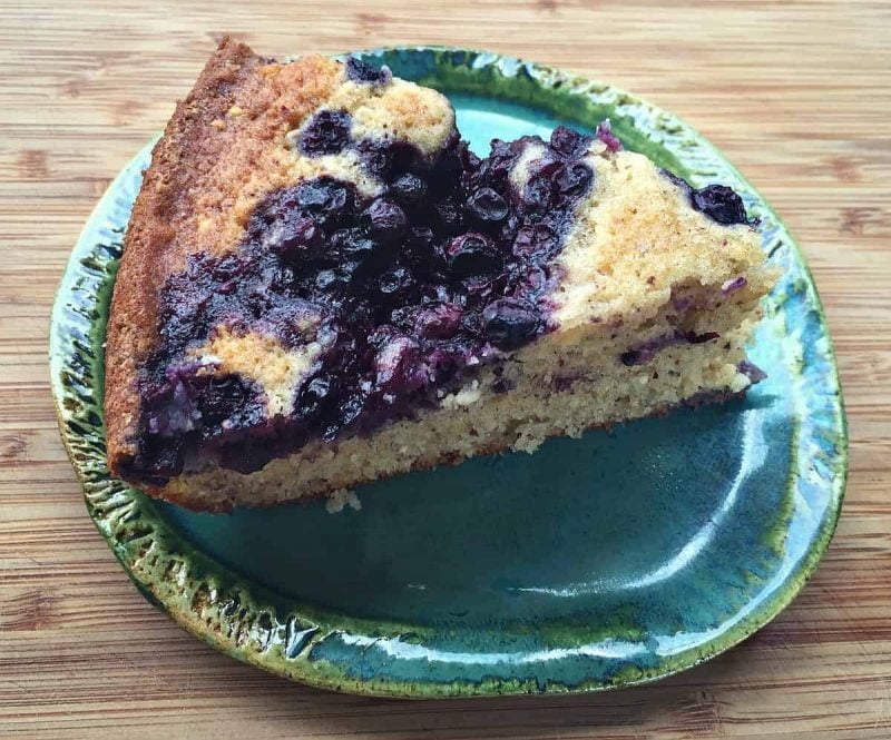 blueberry cornmeal skillet cake slice