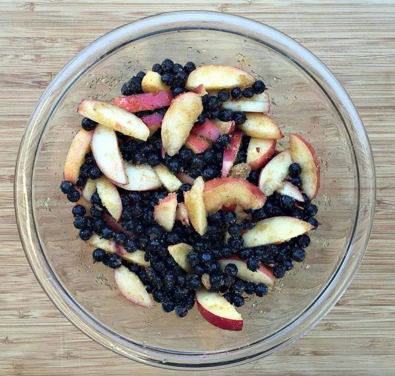 bowl of peaches and blueberries