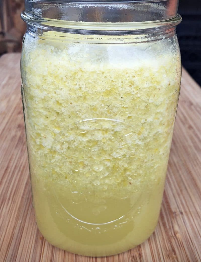 quart jar of fermented pepperoncini hot sauce