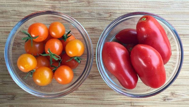 sungold and san marzano tomatoes from the garden