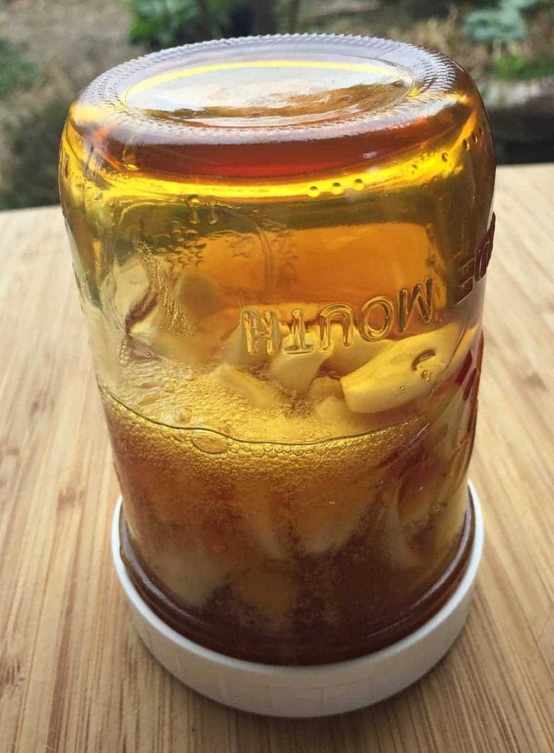 jar of honey garlic flipped upside down