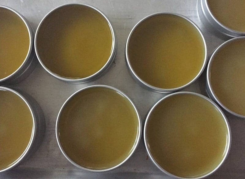 tins of freshly poured beard balm setting up