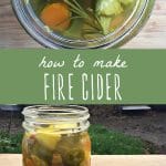 Two images of a batch of healing medicinal fire cider in a glass jar.