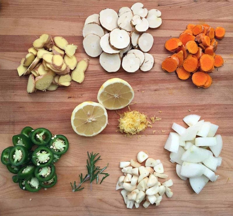 fire cider ingredients on a cutting board