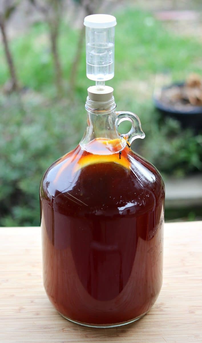 one gallon of maple mead with an airlock