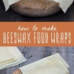 Sourdough bread dough covered with DIY beeswax food wraps, and homemade brew wrapped in homemade food wraps.