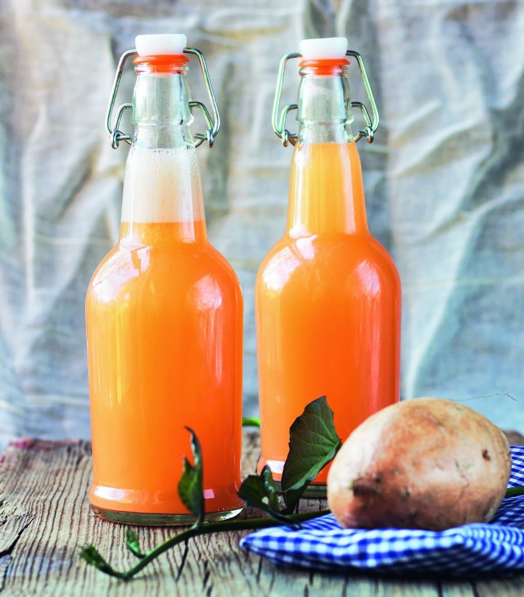 two bottles of fermented sweet potato kvass