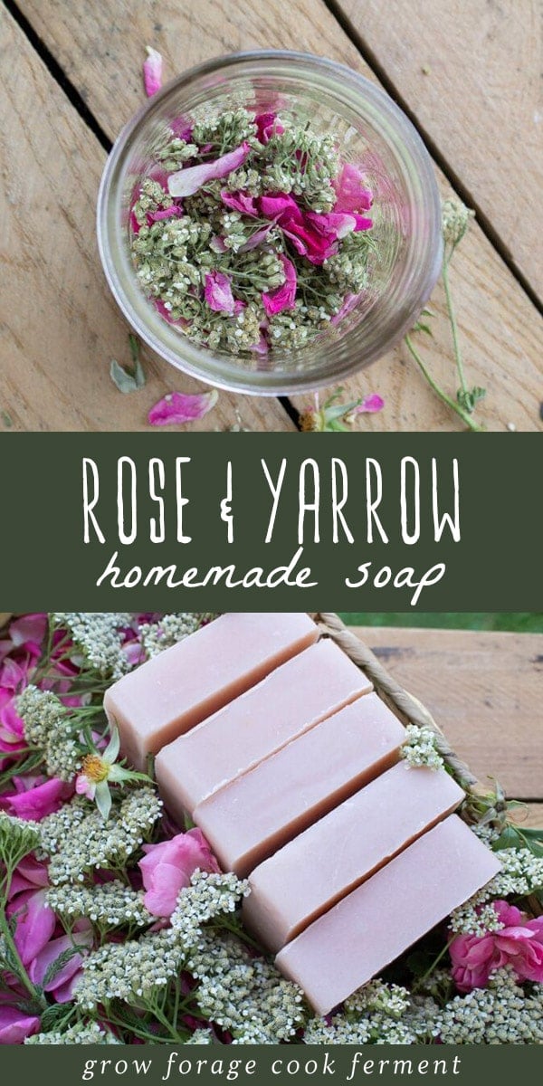 Making your own homemade soap can be intimidating, but this tutorial will take you through the process step by step! Get the recipe for this gorgeous natural soap made with foraged wild roses and yarrow! #soap #foraged #herbalism #diy