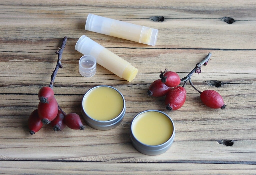 tubes and tins of rose hip lip balm