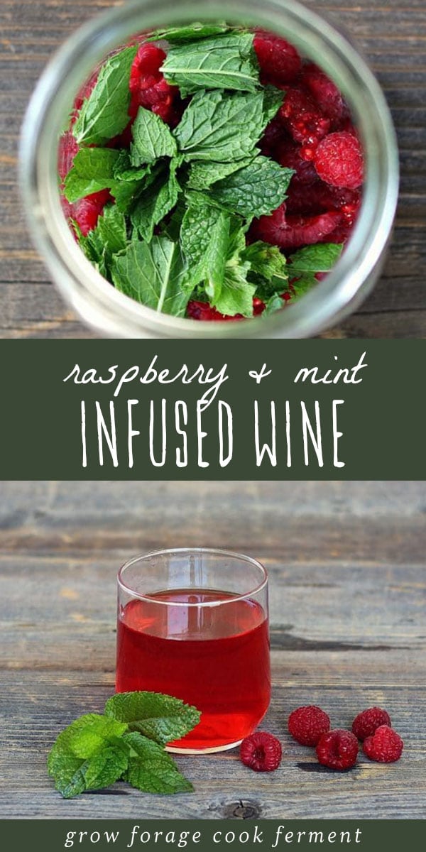 Learn how to make this delicious raspberry mint infused wine! It's the perfect way to add some homegrown or foraged flavor to a bottle of wine. #foraged #wine