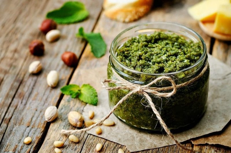 a jar of basil pesto