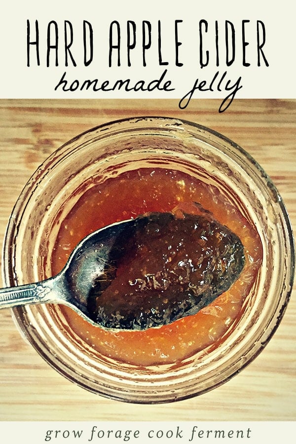 A jar of homemade hard apple cider jelly.