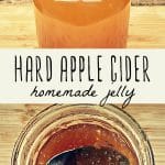 A jar of homemade hard apple cider jelly, and a jug of fresh hard apple cider.