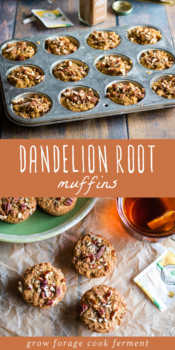 These paleo and gluten free dandelion root muffins are delicious and healthy! These muffins are made with roasted dandelion root tea. #dandelionroot #muffins #dandelionroottea #foragedfood #foraging #wildcrafting