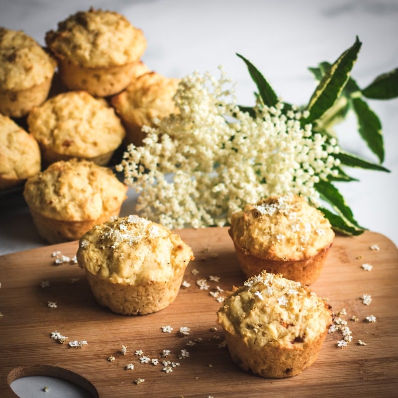 elderflower honey muffins on a cutting board