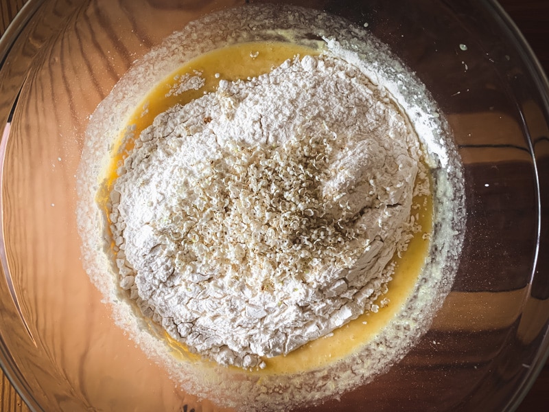 elderflower muffin ingredients in a bowl