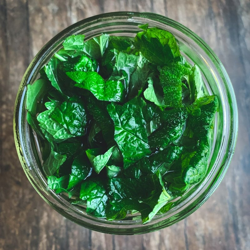 top view of a jar of lemon balm tincture