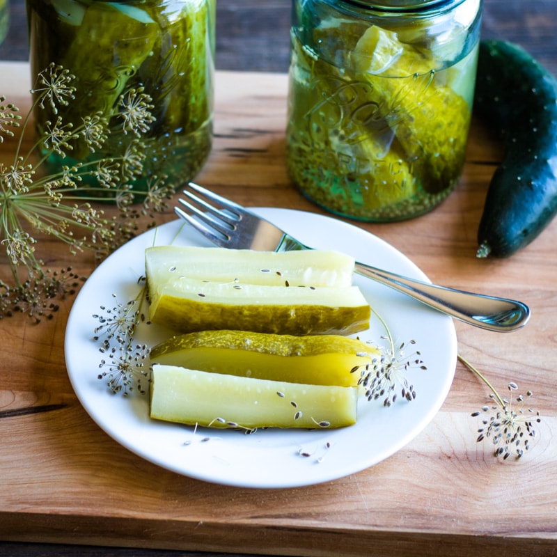 kosher dill pickles on a plate