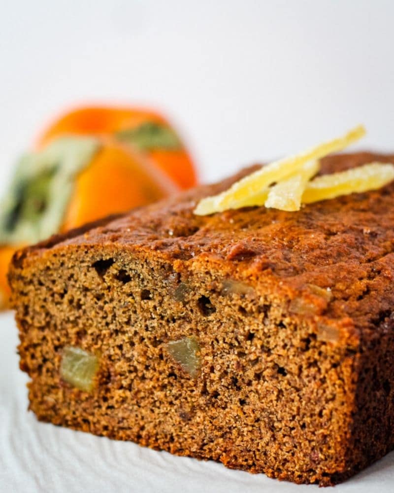 close up of cut persimmon bread