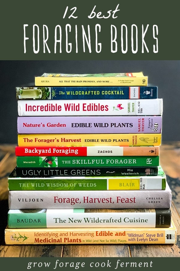 For beginning and more advanced foragers alike, it's important to have some guidebooks on hand. I often get asked what my favorite foraging books are, and there are so many good ones to choose from! I've narrowed it down to what I think are the 12 best books about foraging and wildcrafting for you here. These books will give you a great start on how to find, identify, harvest, and use wild plants! stack of 12 best foraging books