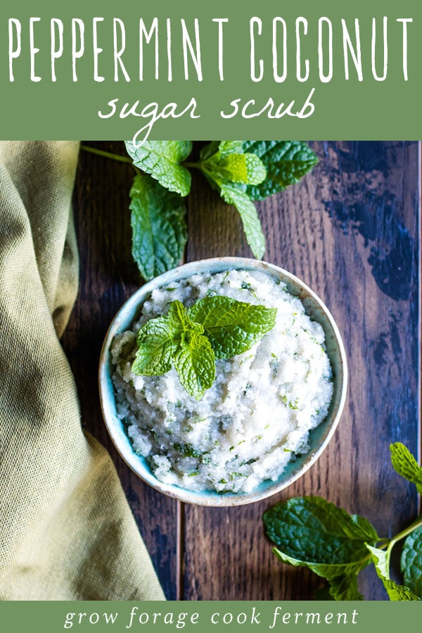 peppermint coconut sugar scrub in a bowl