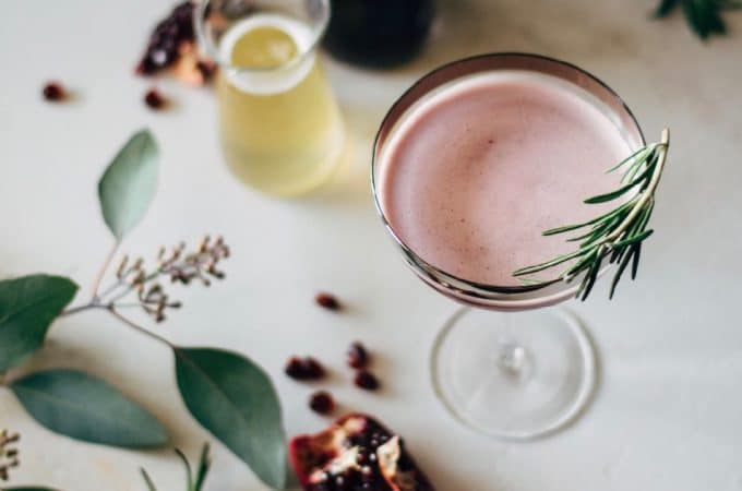 A holiday cocktail pomegranate martini.