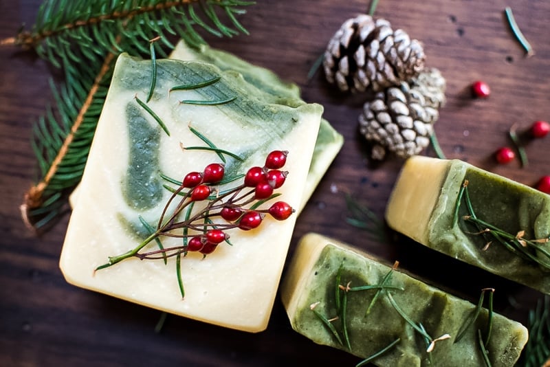 pine soap with red berries from above